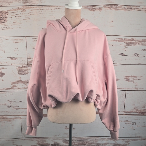 GAP Heavyweight French Terry Crop Bubble Hoodie Pink Size Medium - Picture 1 of 7